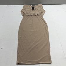 Boohoo Dress Womens 10 Tall Beige Slinky Shoulderpad Bodycon Midi Casual Party