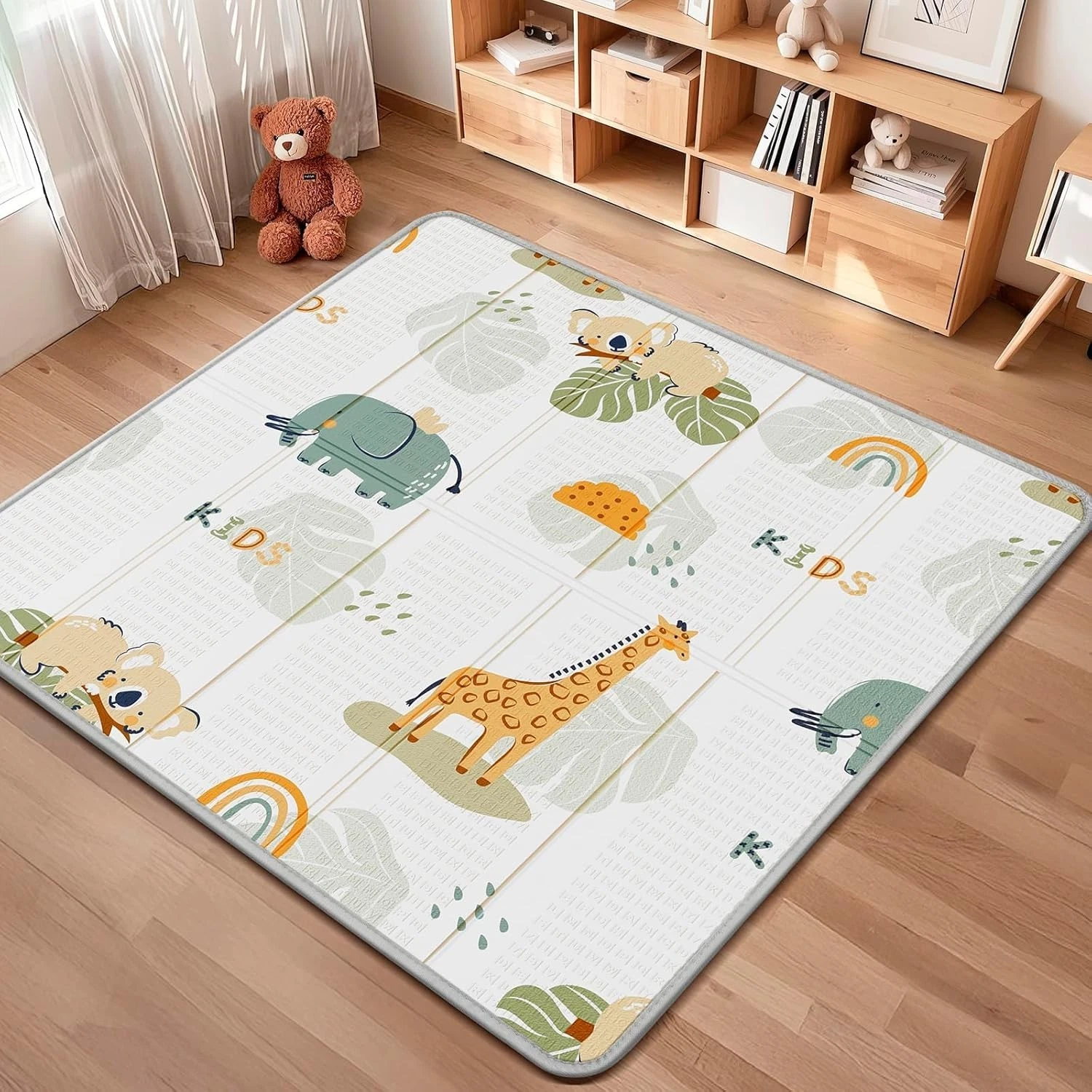 Piglog Foldable Baby Play Mat 50" x 50" Waterproof Reversible Giraffe + Elephant