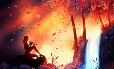 Landscape anime girls grass musical instrument leaves Custom Gaming Mat Desk