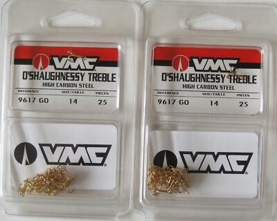 2x25 (50 Hooks Total) VMC 9617GO Gold Treble Fish Hooks Sizes 14, 16