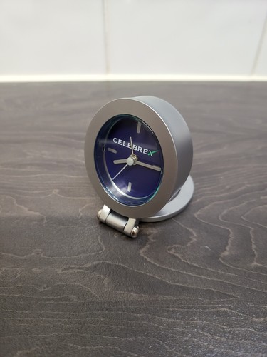 Travel Alarm Clock Miniture Silver metal With Stand Unique Rare H5cm CELEBREX