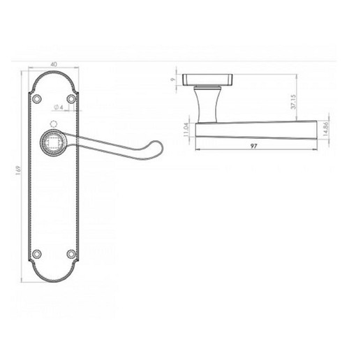 Viktorianische Schriftrolle Bitter Badezimmer Schloss Türgriff Hebel CHROM 170mm x 40mm - Bild 3 von 8
