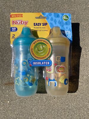 2xNuby Trainer Sipeez Easy Sip Fun No Leak Blue & Yellow 9 oz.