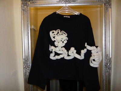 Zara trafaluc Pullover Sweatshirt Gr.S Oversize Rüschen schwarz/weiß