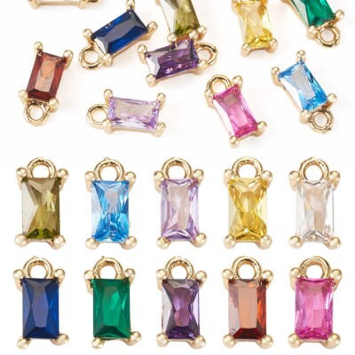 10 Stck. Rechteck Echt 18K Vergoldet Messing Zirkonia Charms Anhänger 8x4x3mm