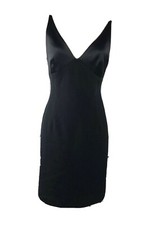 Tahari Dress Black V Neckline Sheath Spaghetti Accent Buckle Straps Size 2