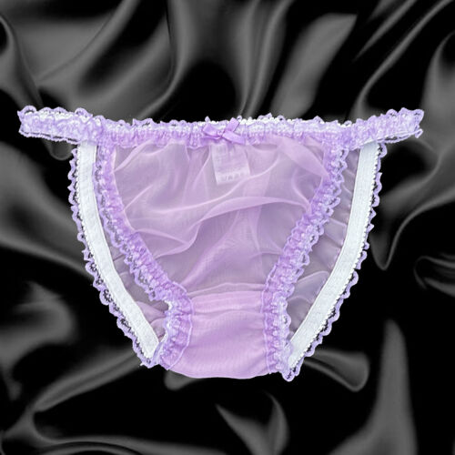 Liliowe Sissy Sheer Miękkie Nylon Falbanki Tanga Bikini Majtki Majtki Rozmiar 10-20 - Zdjęcie 1 z 5