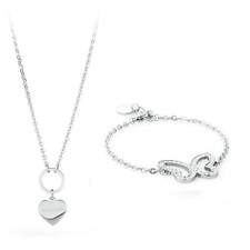 Sagapo COLLANA e BRACCIALE acciaio donna SHAC1 SFS14 S'agapo farfalla Cuore
