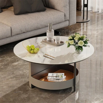 ARTLOGE 2-Tier Large Round Coffee Table Luxury Marble Accent Cocktail Table with Storage