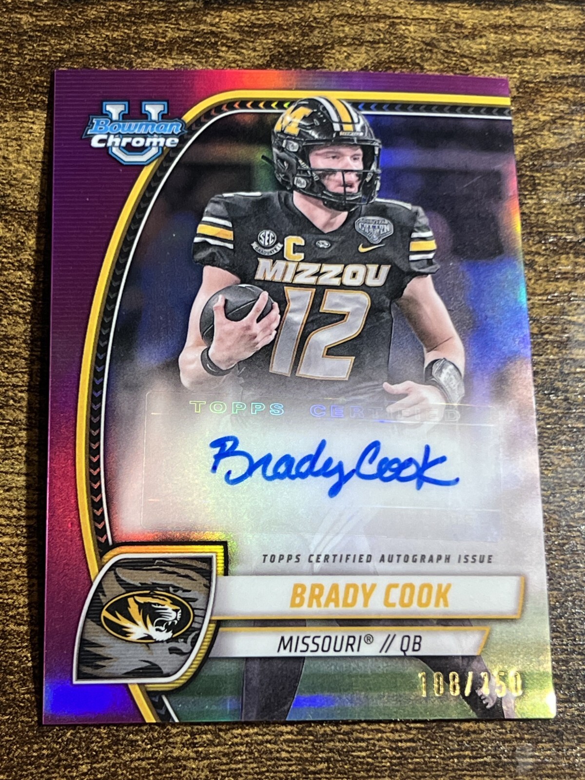 BRADY COOK 2024 Bowman Chrome University Auto #PA-BCO Fuchsia Refractor /150