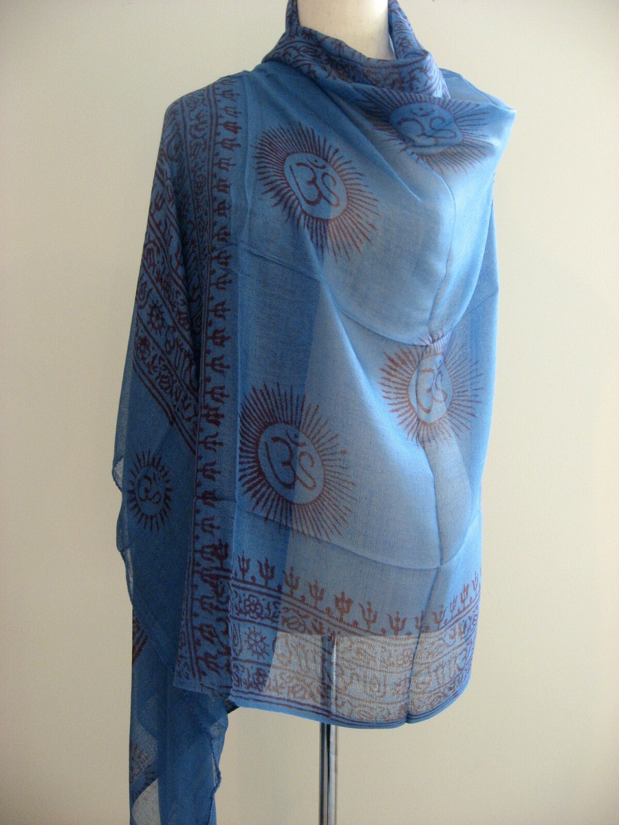 Printed Cotton Sunburst Om Mantra Prayer Shawl Scarf India UK