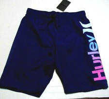 NEW Hurley navy blue boys boardshorts swimsuit trunks sz Medium elastic waist