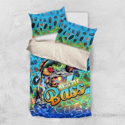 Kiss My Bass Angeln Bettwäsche Set Fish Me Luck DT02