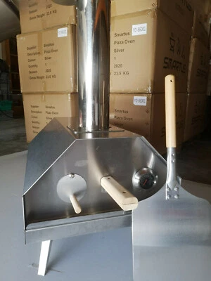 SMARTUS Edelstahl Pizzaofen tragbar abnehmbar Schornstein Klappbeine Holz Pellets Stein