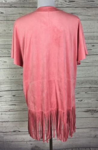 Ruby Rd. Women Pink Open Faux Suede Fringe Eyelet Stretch Jacket Cardigan Size M - Picture 5 of 9