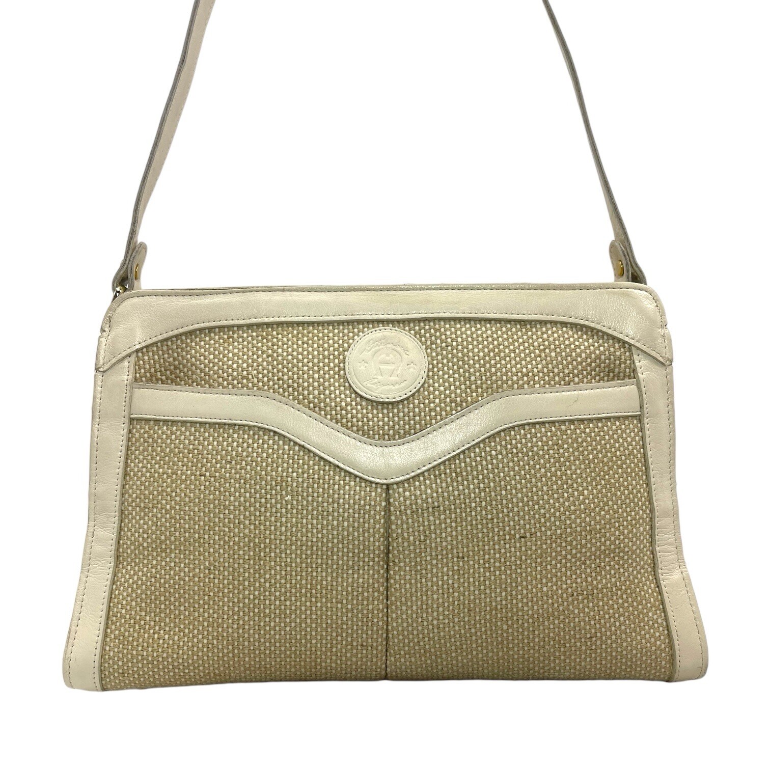 Vintage 70s 80s ETIENNE AIGNER Jute Leather Handbag Shoulder Bag Classic BONE image 2