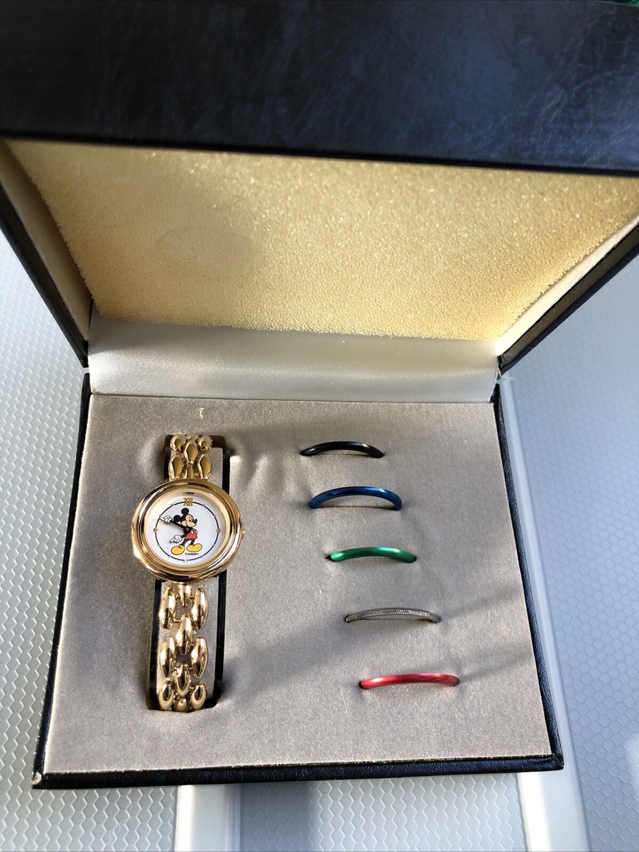 Vintage Disney Mickey Mouse Watch 85 8012DS Women Gold Tone