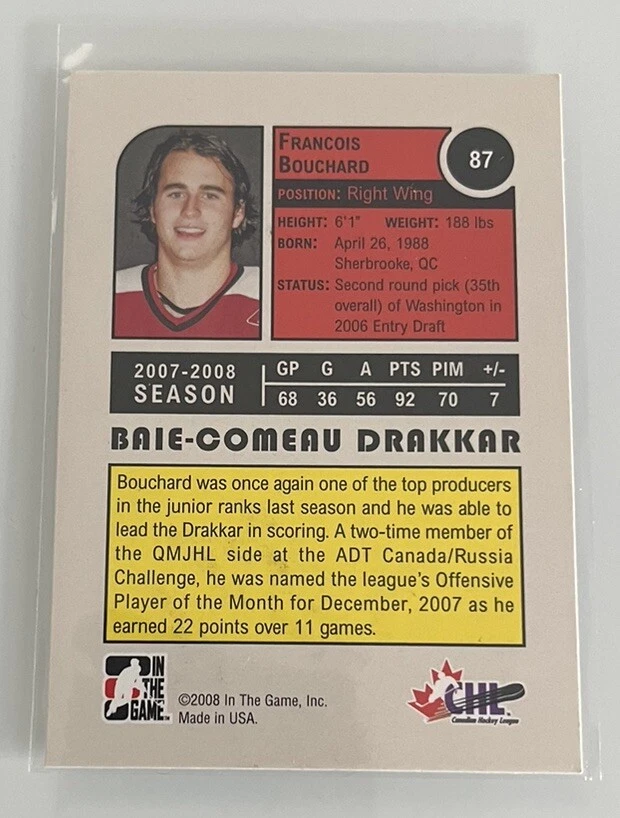 2008-09 ITG Heroes and Prospects Francois Bouchard #87 Auto Autograph Signed H&P - Image 2 of 2