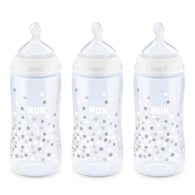 NUK Smooth Flow Anti-Colic Bottle 10oz Breast Milk Feeding Baby Grey Dots