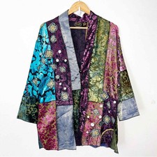 Julia Ken Sz M Patchwork Floral Embroidered Art-wear Swing Lightweight Jacket