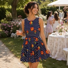 Maison Jules Floral Fit And Flare Sleeveless Dress SzM Feminine Garden Party