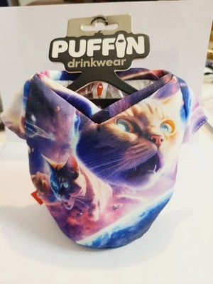 Puffin The Tee Insulated 12 oz Can Cooler I Beer Bottle & Soda Can- Space Cats 