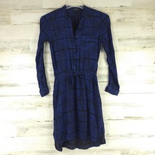 LUCKY BRAND Sz SMALL Blue Black Shirt Dress Long Sleeve Adjustable Elastic Waist