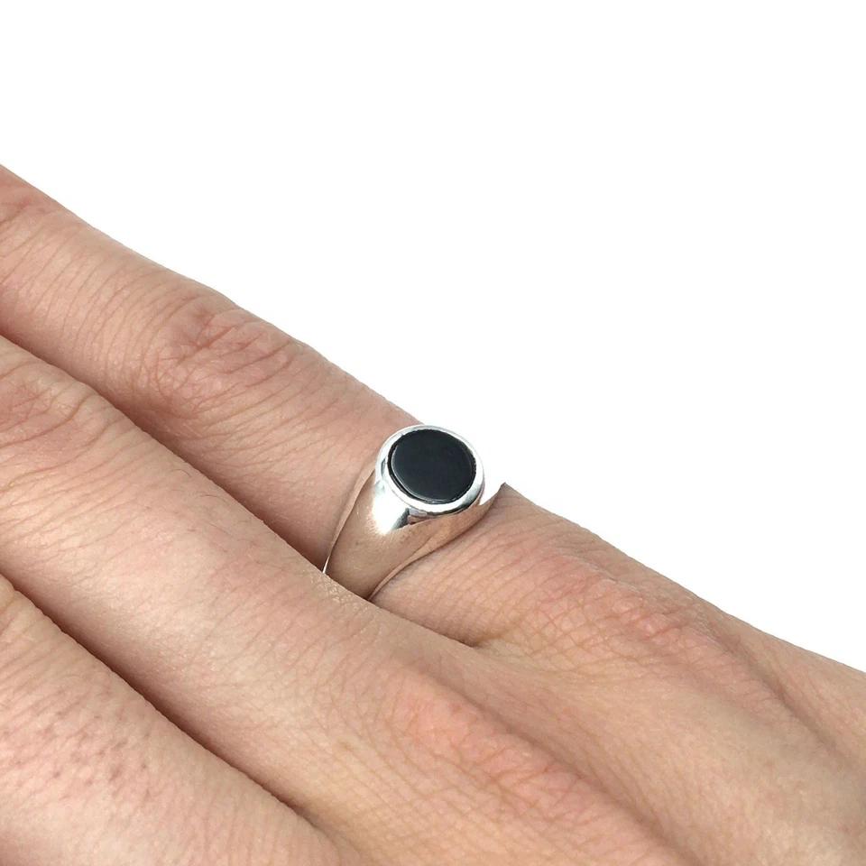 Anillo de plata 925 ónix negro anillo de banda clásico anillo de sello de... - Imagen 2 de 4