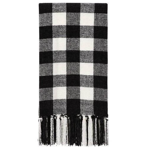 Chenille Throw Blanket Lightweight Soft Plaid Pattern – Black and White 130x150c