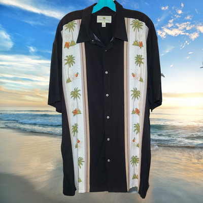 Vintage Island Shores Mens XL Hawaiian Tropical Palm Tree Button Down Shirt