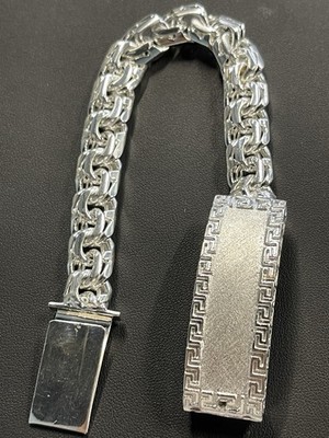 silver chino link bracelet 8mm 8 Inch Long 65g Versace Border Frame 925