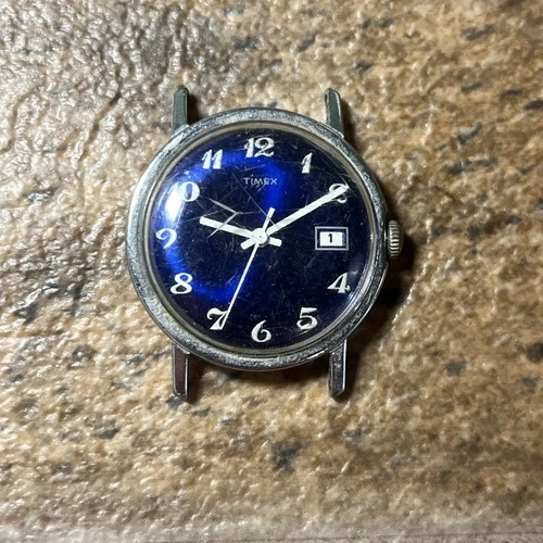 Vintage 1970’s 33mm Timex Blue Dial Wrist Watch Parts/repair Not Running