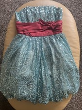 Designer Betsey Johnson Strapless Turquoise Sequin w/ Maroon Sash Party Dress