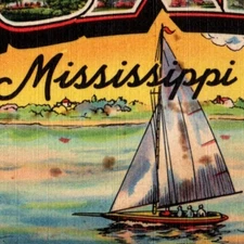 Vintage Linen Postcard Greetings Biloxi Mississippi MS Large Letter Format