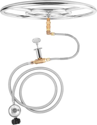 Propane Fire Pit Burner 18 Inch Round with 1/2-Inch Air Mixer Valve Flex Gas Lin