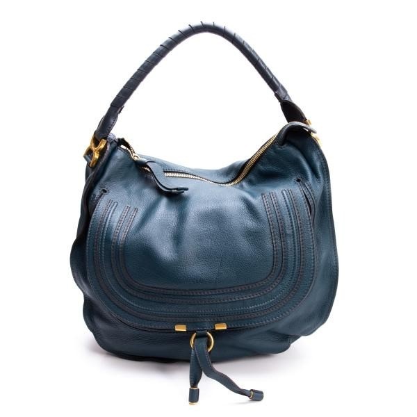 Chloe Marcie Blue Leather Large Hobo Shoulder Bag Gold Y2K Vintage Auth