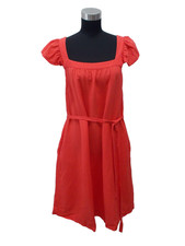 Ann Taylor LOFT Orange Linen Blend Cap Sleeve Square Neck Dress Sz M Tall
