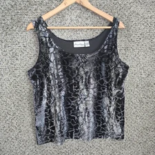Chicos Top Womens 3 US XL Black Snakeskin Velvet Scoop Neck Sleeveless Blouse