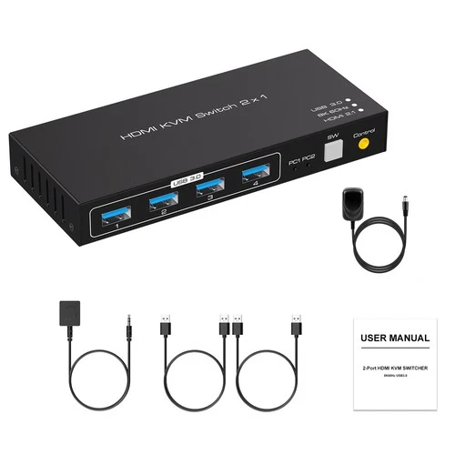 Fast 8K HDMI KVM Switch 1 Monitors 2 Computers, 8K@60Hz HDMI 2.1 2 USB ports
