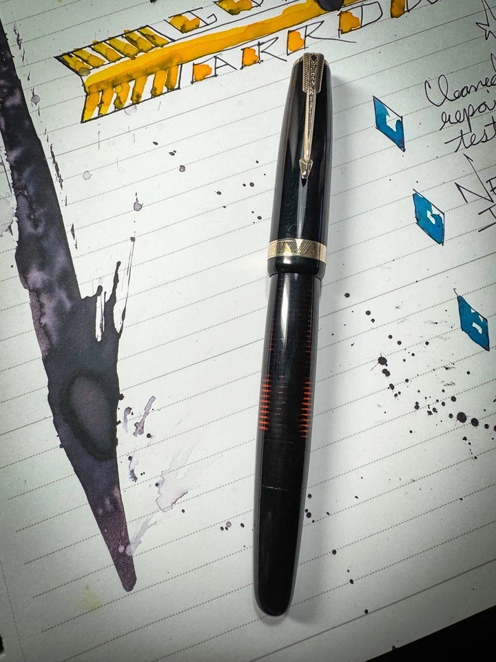 1946 Parker Vacumatic Major ~ Синий Бриллиант ~ Ламинированный Черный ~ 14k Новый в коробке ~ Восстановлен - Изображение 3 из 4