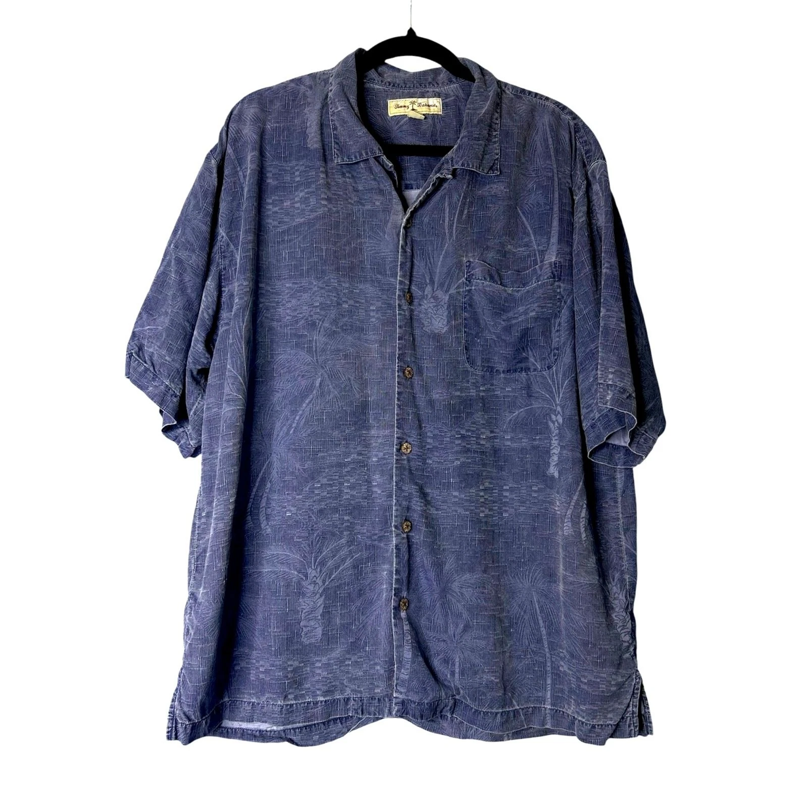 Tommy Bahama Mens Blue Silk Shirt XL Beach Palm Tree Cruise Vacay Resort Coastal