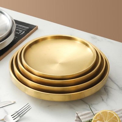 Gleaming Gold Round Serving Plate Featuring Enhanced Stability During Use