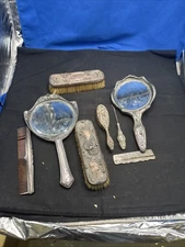 Big Lot Of Silver Plate Victorian Mirrors And Combs A4C