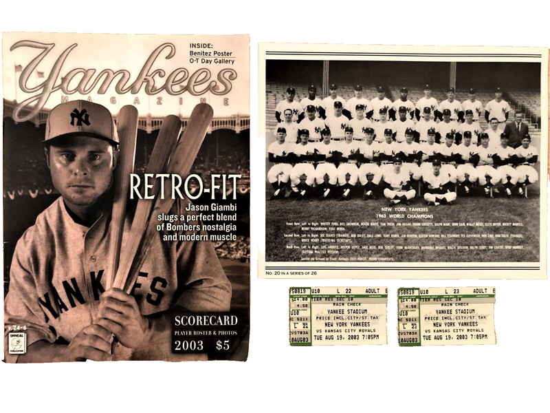 NY YANKEES MAGAZINE + Daily News Insert Team Picture+2 Game Stubs ~August 2003