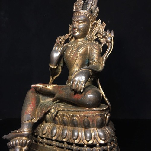 12" Antique India Bronze Bodhisattva Green Tara Kwan-yin blessed Buddha Statue - Picture 4 of 9
