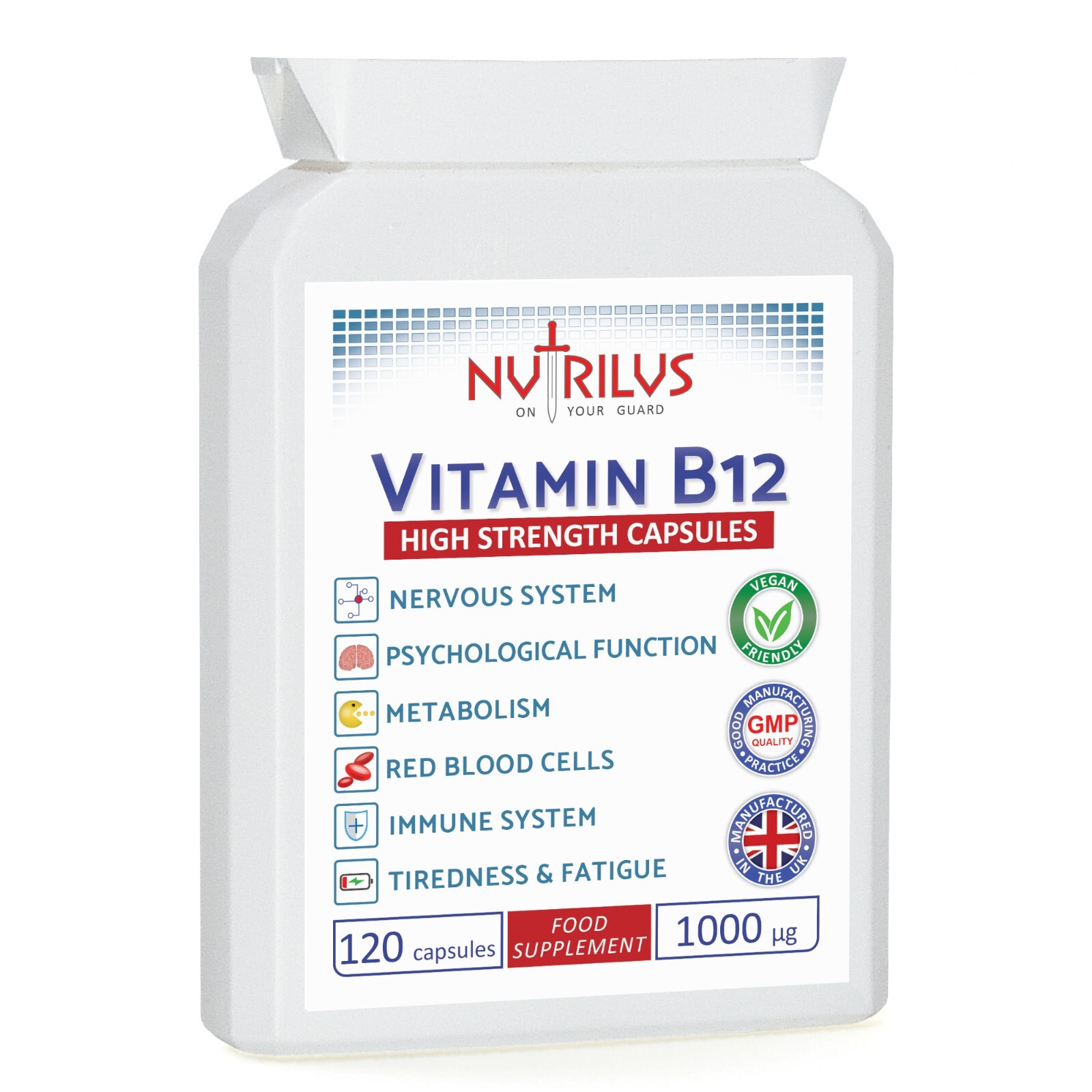 Vitamin B12 120 High Strength Daily Vegan Capsules 1000µg - Energy & Metabolism
