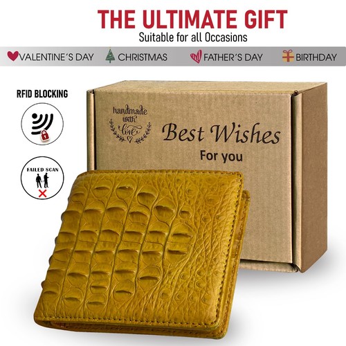 Real Crocodile/Ostrich Bifold Leather Wallet Men's Credit Card Wallet RFID Block - Picture 42 of 141