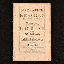 1679 The Narrative and Reasons Trials of the Lords in the Tower Thomas Osborn...