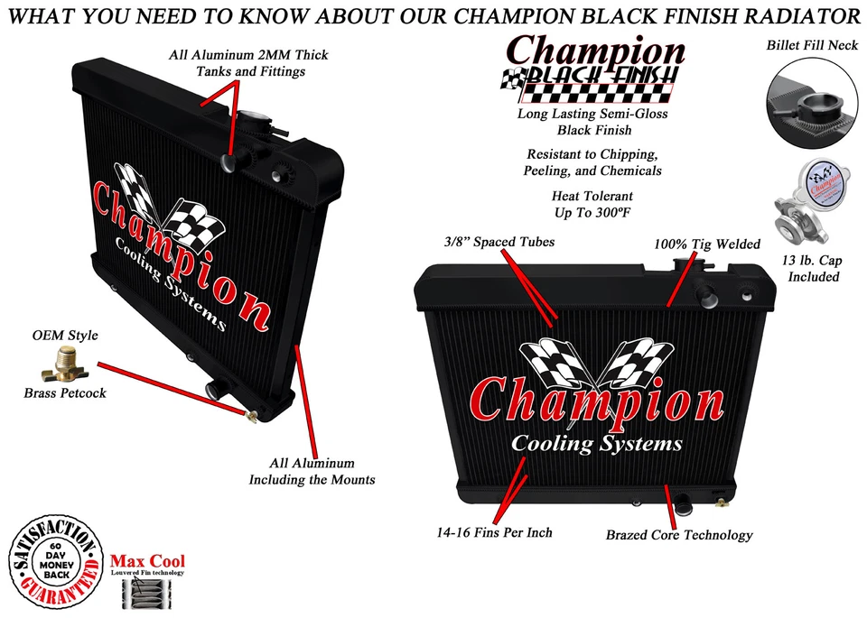 KR Champion 3 Row Black Finish Radiator for 1963-1965 GMC PB2500 Series LS Swap - Image 3 of 4