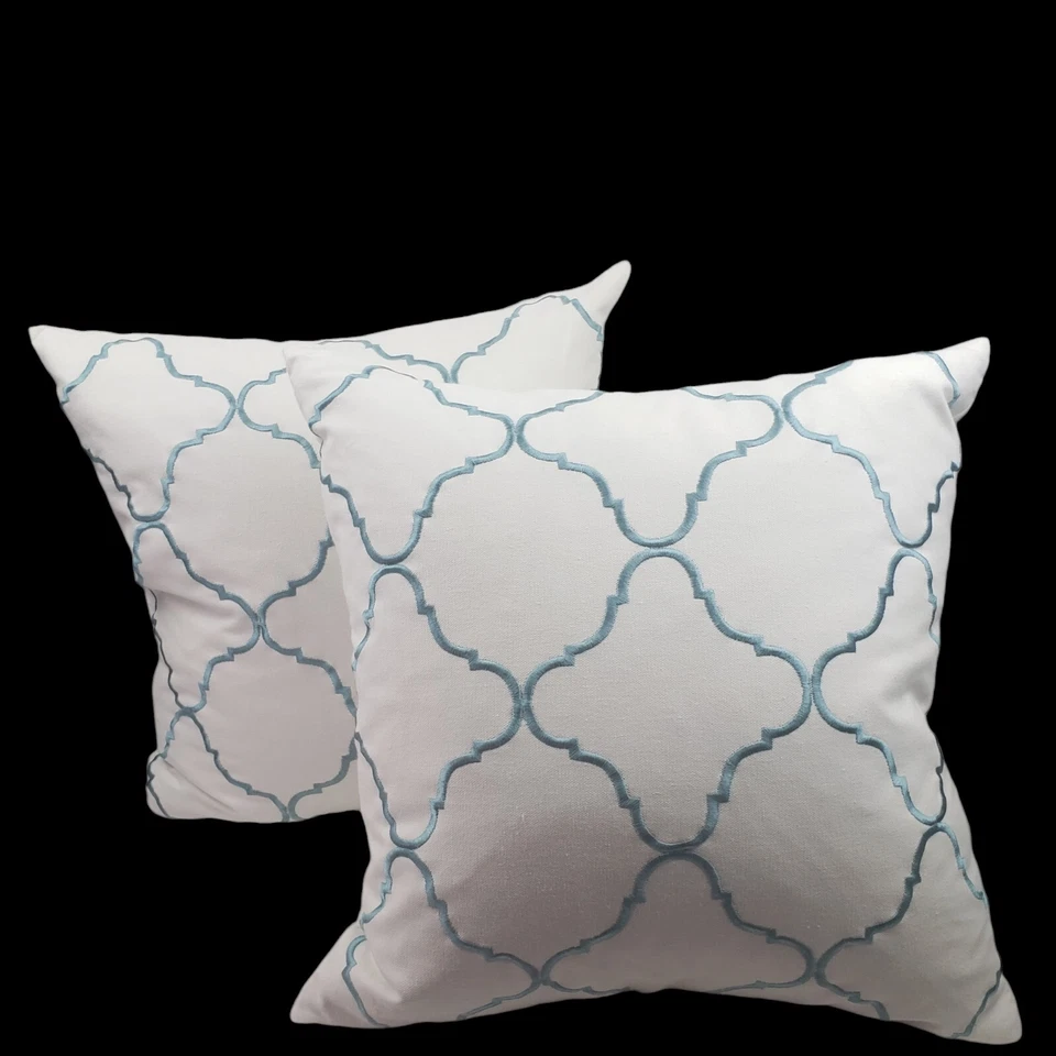 Tommy Bahama Home Pillow Set White Robin Egg Blue Geometric Size Large 18"x18" - Image 4 of 4